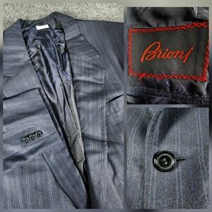 Brioni Augusto Sport Coat Wool Blazer Suit Jacket Blue Pin Striped Italy 42L